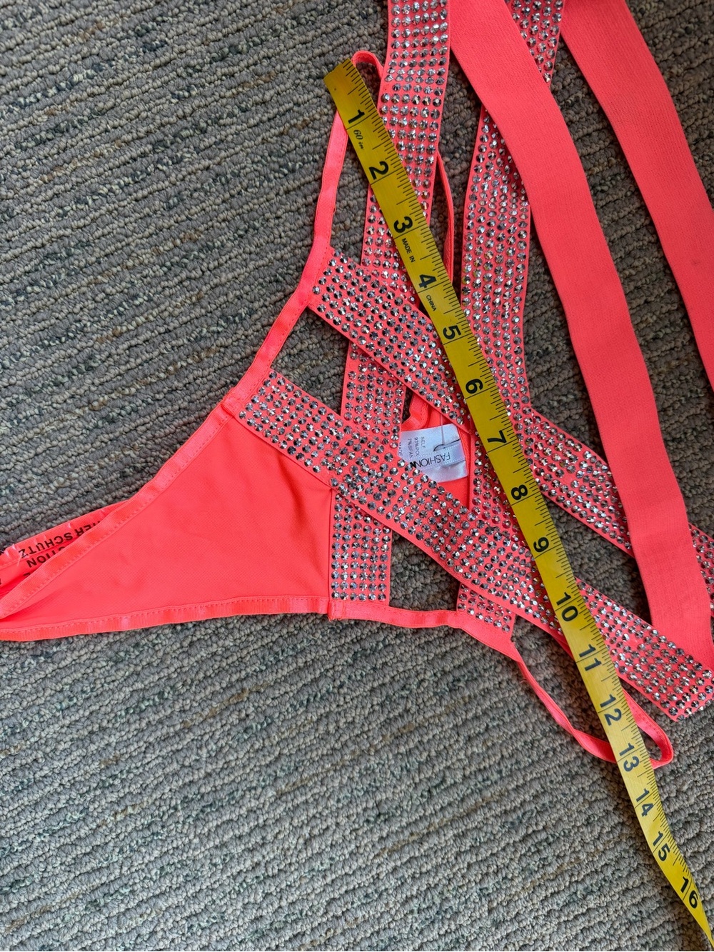 Neon Orange Rhinestone STAR OF THE SHOW Strappy Dance Set NEW NWT fashion nova - Picture 10 of 15